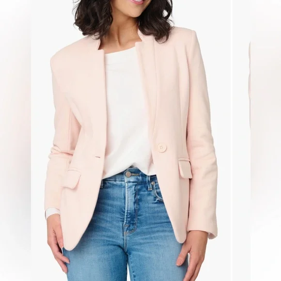 Gibsonlook Inverted notch Collar Cotton Blend Knit Blazer in Pearl Blush - Picture 1 of 7